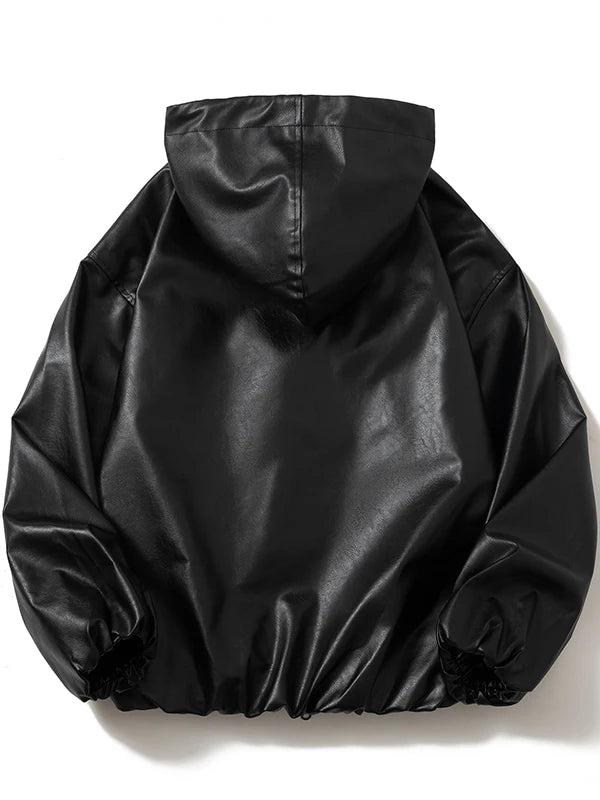 Leather Jacket Men Baggy Vintage Hip Hop Leather Coat Man Casual Autumn Winter Warm Moto Motorcycle Jacket High Street Black