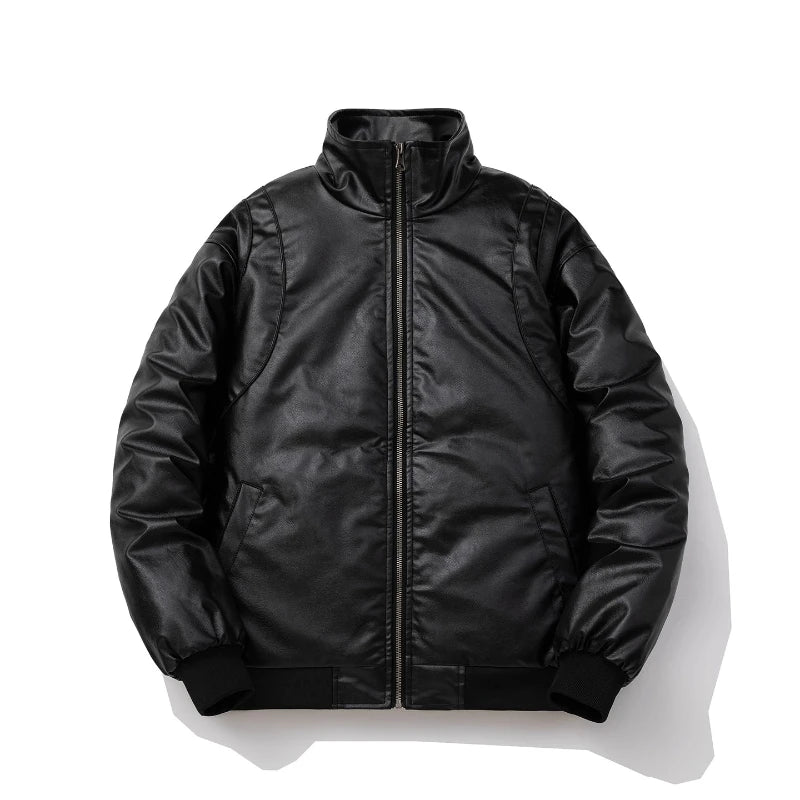 Man Leather Jacket Winter Vintage Motorcycle PU Leather Coat Warm Casual Baggy Motor Jacket Original Streetwear High Quality