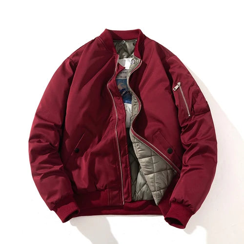 Men Bomber Jacket Women Solid Autumn Winter Pilot Jacket Fashion Vintage Hooded Baseball Coat Casual Windbreak Red Pink Burgundy