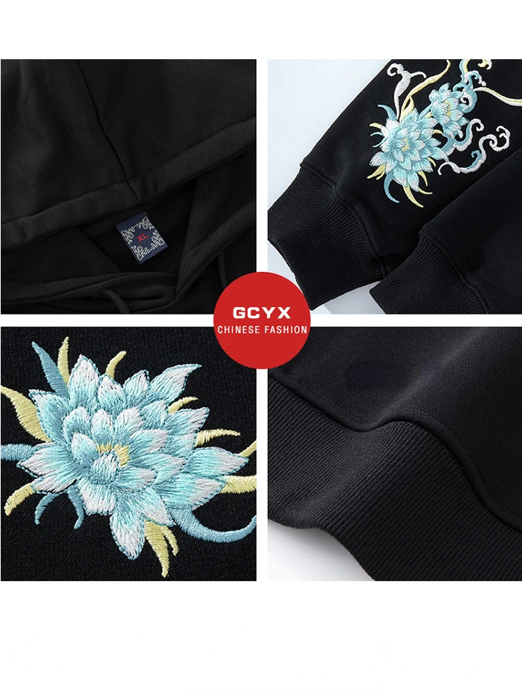 Vintage Hoodies Men Dragon Embroidery Hoodies Women Hip Hop Hooded Sweatshirt Chinese Streetwear Hoody Cotton Fleece Pullover