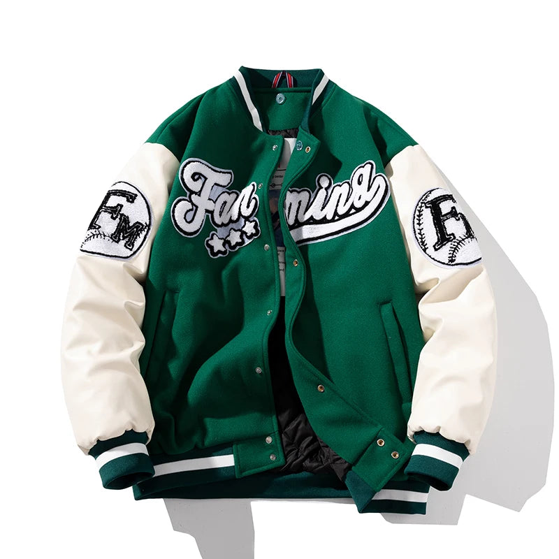 Winter Letter Baseball Jacket Men Women American Varsity Jacket Thick Warm Patchwork Hip Hop Coat Button Leather Sleeve Flocking