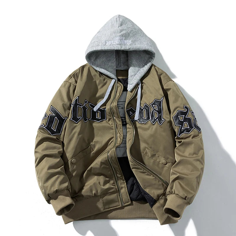 Men Women Letter Baseball Jacket Winter Vintage Bomber Jacket Fashion Hip Hop American Coat Hooded Parkas Couple High Street