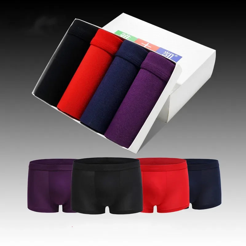 4 pcs Mens Underwear Boxers Shorts Solid Modal Ice Silk Boxer Male Underwear Sexy Breathable Youth Big Size 5XL 6XL 7XL