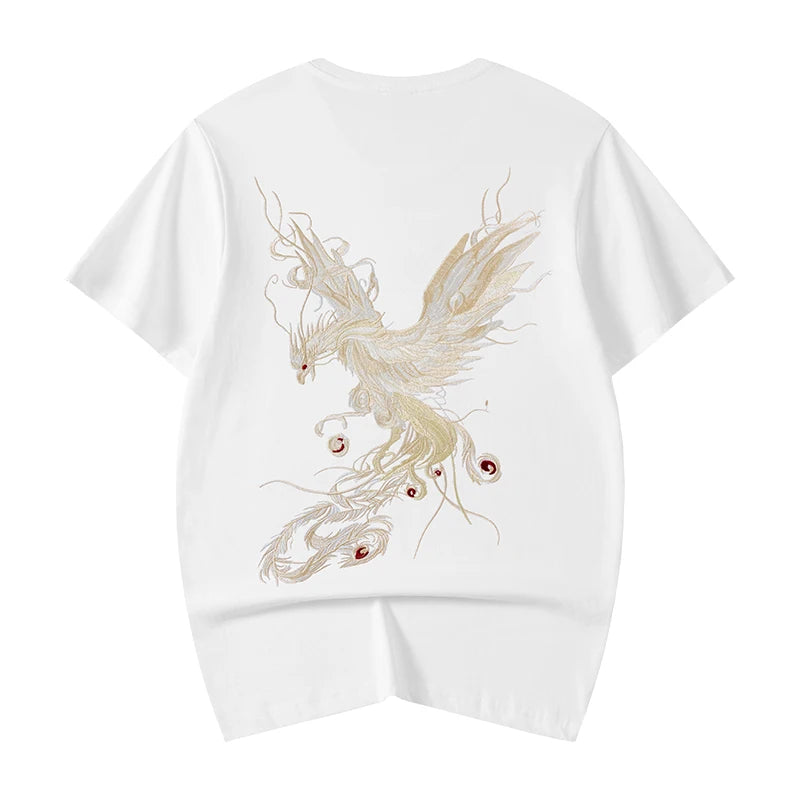 Vintage Embroidery T Shirt Men Phoenix Japanese T Shirt Men Cotton Short Sleeve Casual Summer Tops Youth Streetwear Big Size