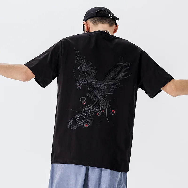 Fashion Embroidery T Shirt Man Phoenix Vintage T Shirt woman Japanese Harajuku T Shirt Cotton Summer Tops Big Size Short Sleeve