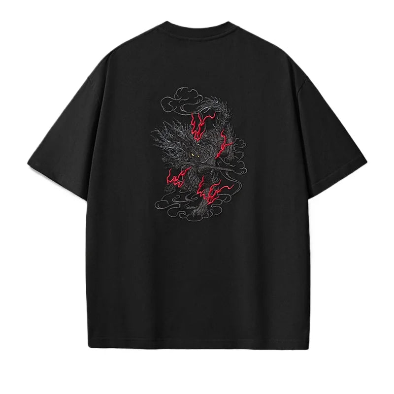 Mens T Shirts Coton Dragon Embroidery T Shirt Chinese Casual Short Sleeve Vintage Graphic Tees Loose Streetwear Summer Tops 2025