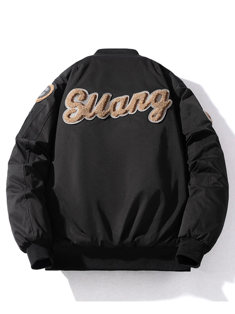 Autumn Winter Bomber Jacket Men Letter Flocking Thick Warm Parkas Coat Women Fashion Retro Hooded Designer Pilot Jacket College