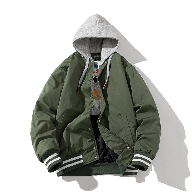 Men Women Varsity Jacket Autumn Winter Solid Color Baseball Jacket Fashion Casual Hooded College Parkas Windbreak Button Blue