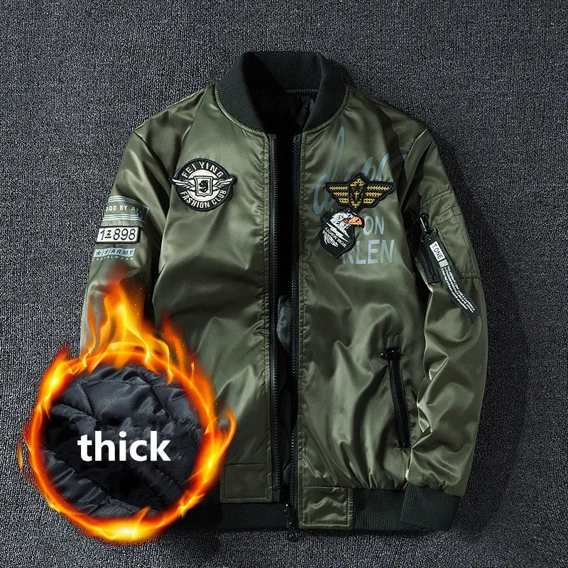 Winter Bomber Jacket Men Military Pilot Jacket Badge Fashion Double Side Wear Motorcycle Jacket Autumn Youth Men Clothing Pocket