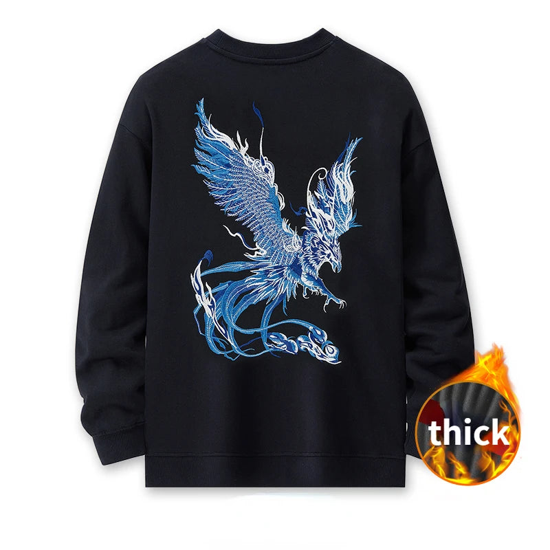 Men Embroidery Hoodies Pullover Phoenix Harajuku Crewneck Sweatshirt Women Cotton Chinese Fashion Streetwear Vintage Hoodies