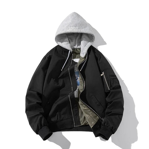 Men Bomber Jacket Women Solid Autumn Winter Pilot Jacket Fashion Vintage Hooded Baseball Coat Casual Windbreak Red Pink Burgundy