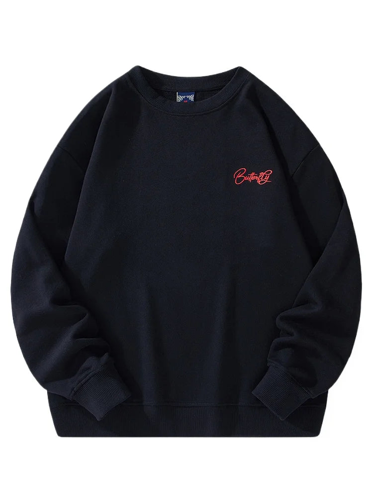 Fashion Crewneck Sweatshirt Men Butterfly Embroidery Hoodies Women Flower Graphic Harajuku Hoodies High Street Youth Streetwear