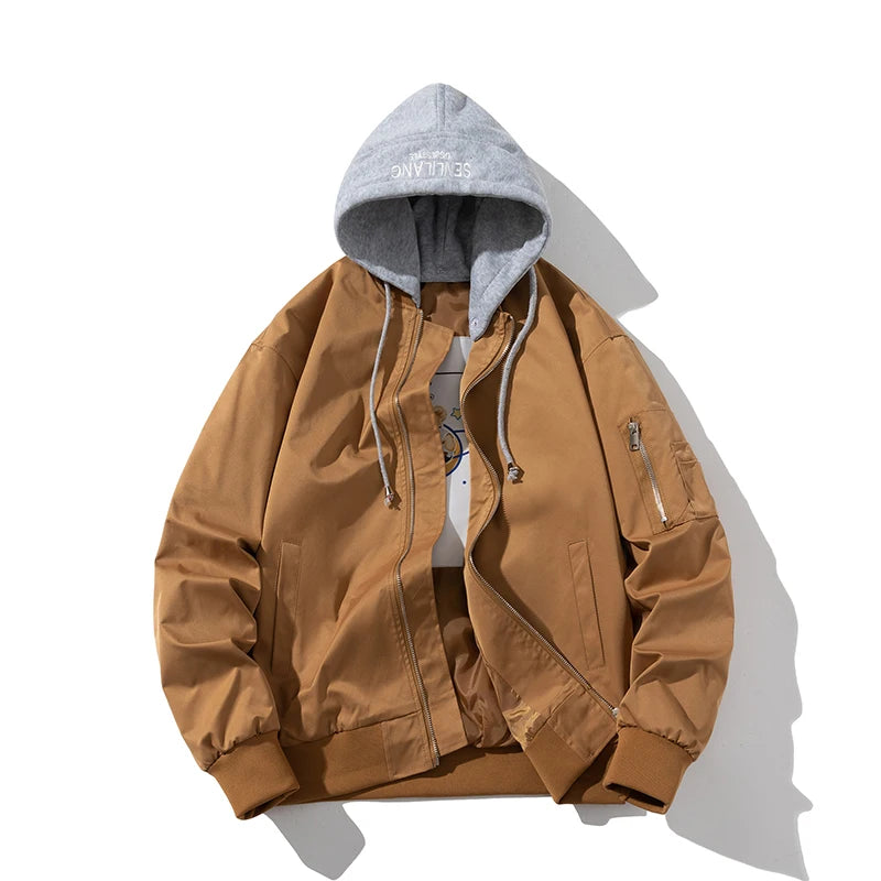 Autumn Winter Pilot Jacket Men Women Solid Bomber Jacket Vintage Fashion Casual Windbreaker Coat Hooded Couple Parkas Blue Khaki