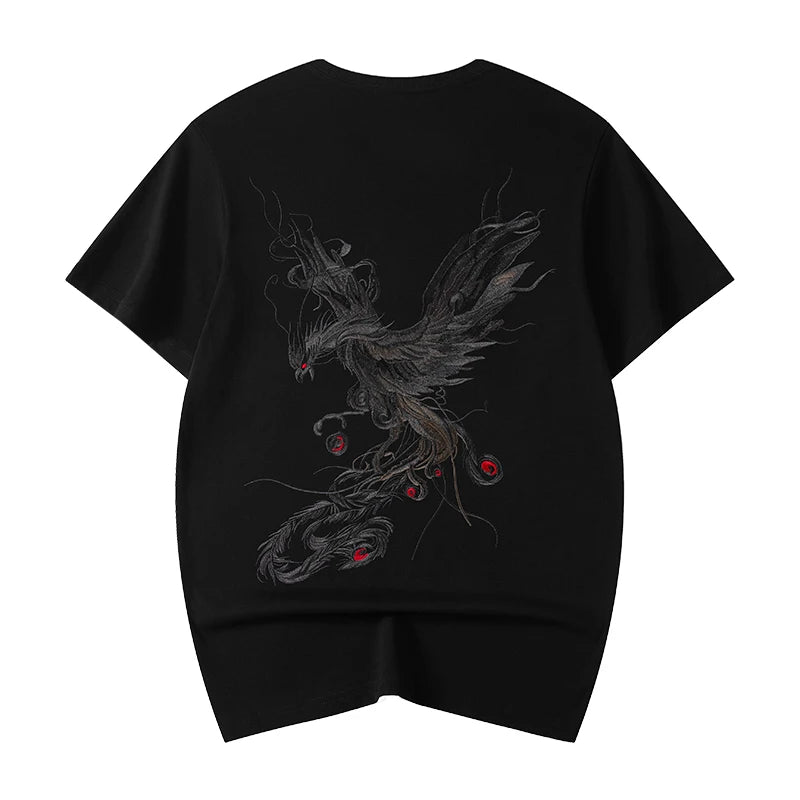 Vintage Embroidery T Shirt Men Phoenix Japanese T Shirt Men Cotton Short Sleeve Casual Summer Tops Youth Streetwear Big Size