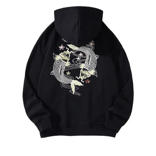 Autumn Embroidery Hoodies Men Women Chinese Carp Casual Crewneck Sweatshirt Cotton Fashion Hooded Hoodies Harajuku Unisex Male