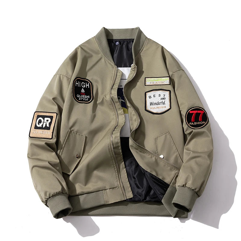 Vintage Bomber Jacket Man Badge Army Pilot Jacket Mens Military Letter American Motorcycle Coat Hooded Winter Parkas Streetwear