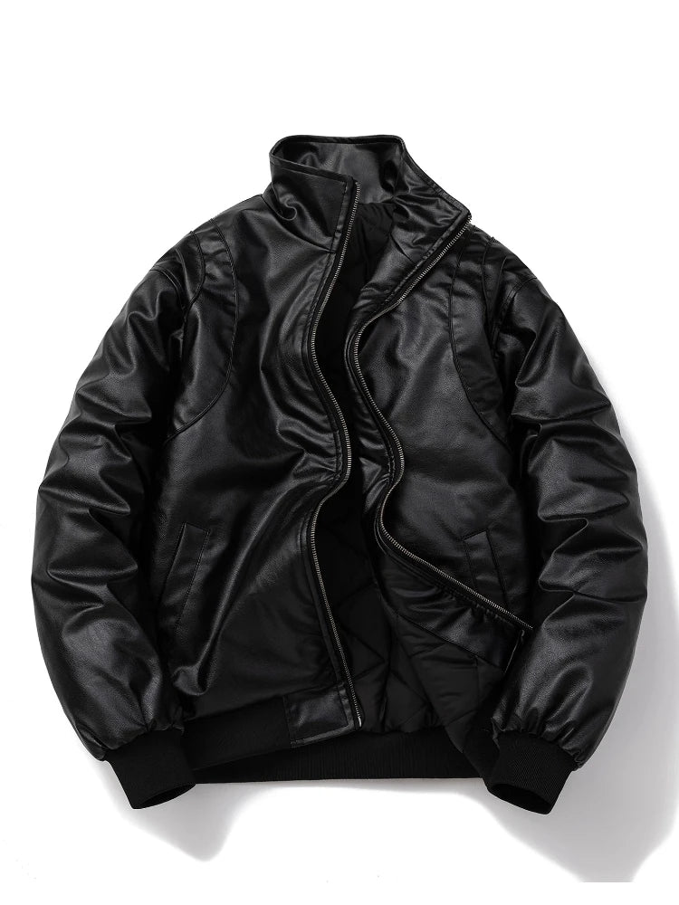 Man Leather Jacket Winter Vintage Motorcycle PU Leather Coat Warm Casual Baggy Motor Jacket Original Streetwear High Quality