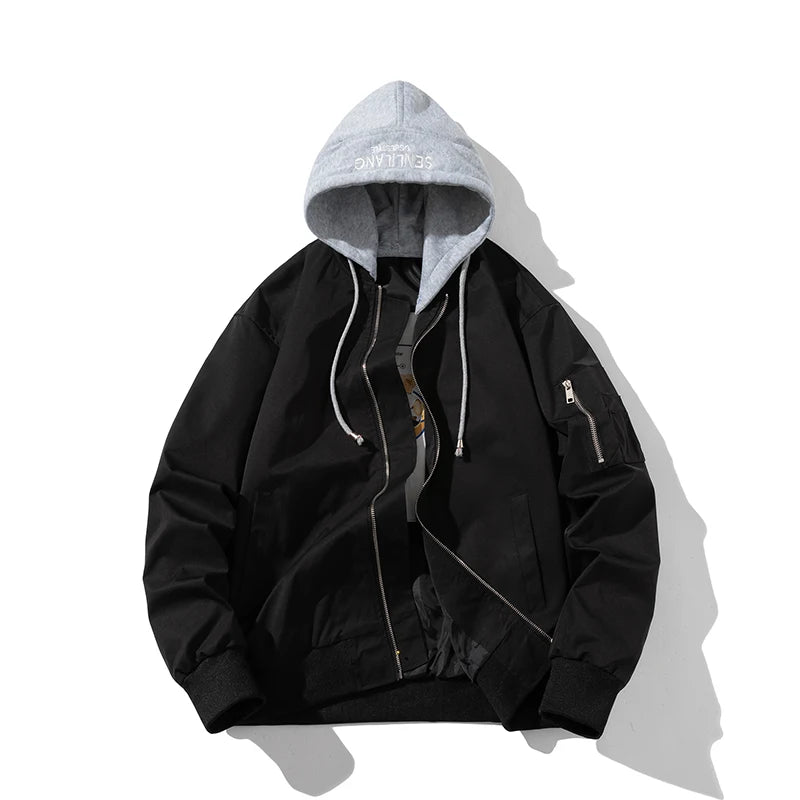 Autumn Winter Pilot Jacket Men Women Solid Bomber Jacket Vintage Fashion Casual Windbreaker Coat Hooded Couple Parkas Blue Khaki