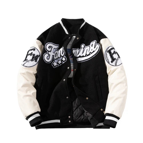 Winter Letter Baseball Jacket Men Women American Varsity Jacket Thick Warm Patchwork Hip Hop Coat Button Leather Sleeve Flocking