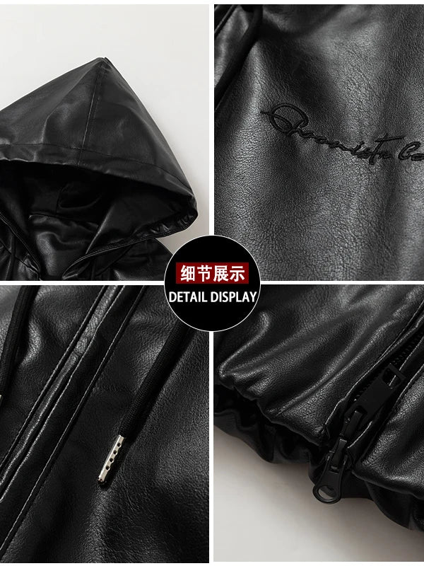 Leather Jacket Men Baggy Vintage Hip Hop Leather Coat Man Casual Autumn Winter Warm Moto Motorcycle Jacket High Street Black
