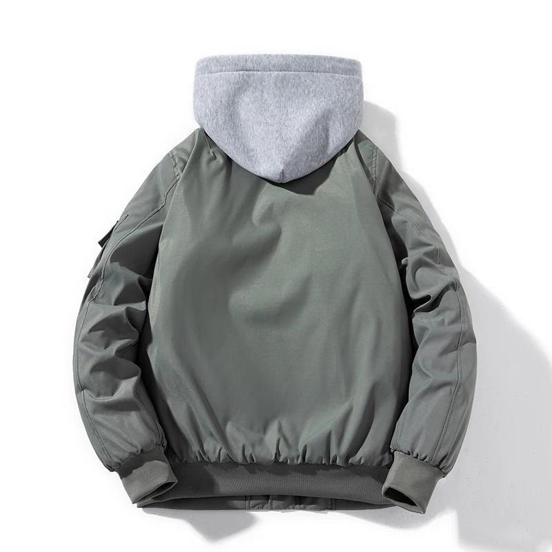 Men Bomber Jacket Autumn Winter Pilot Jacket Women Fashion Solid Baseball Coat Hooded Couple Windbreaker Pocket Streetwear Pink