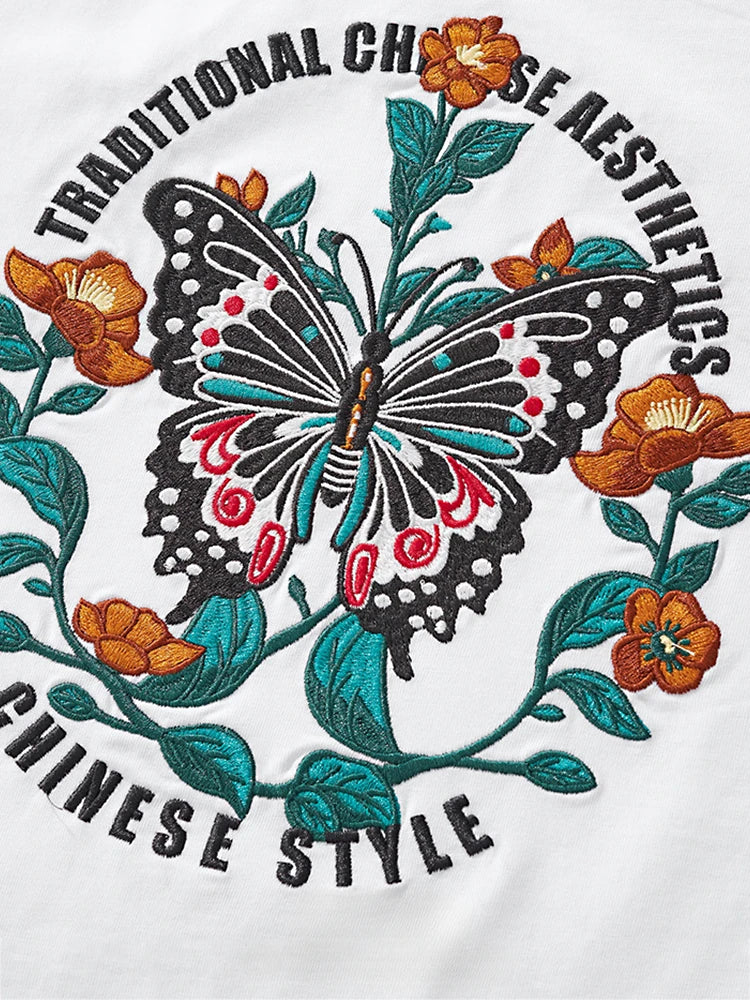 Summer Embroidery T Shirt Men Butterfly Harajuku T Shirt Women Fashion Graphic Tees Short Sleeve High Street Couple Clothes 2025