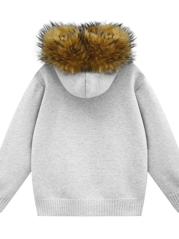 Man Cardigan Jacket Fur Collar Hooded Hooded Sweater Coat Women Fashion Knitted Sweater Casual Harajuku Zipper Couple Japanese