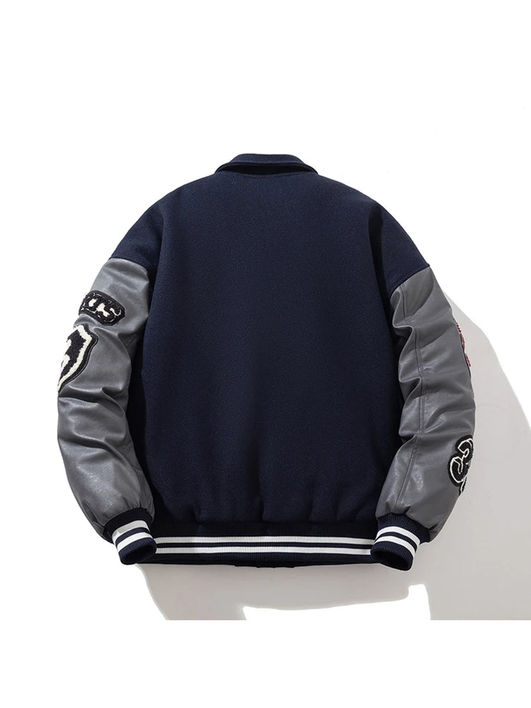 Winter Fashion Varsity Jacket Man Leather Sleeves Letter Embroidery Hip Hop Woolen Coat Women Vintage Thick Warm American Button