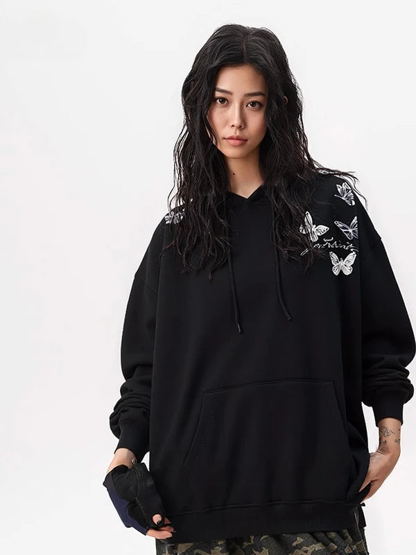 Butterfly Embroidery Hoodies Man Fashion Harajuku Sweatshirts Women Vintage Hooded Hoodies Oversize Designer Couple Pullover