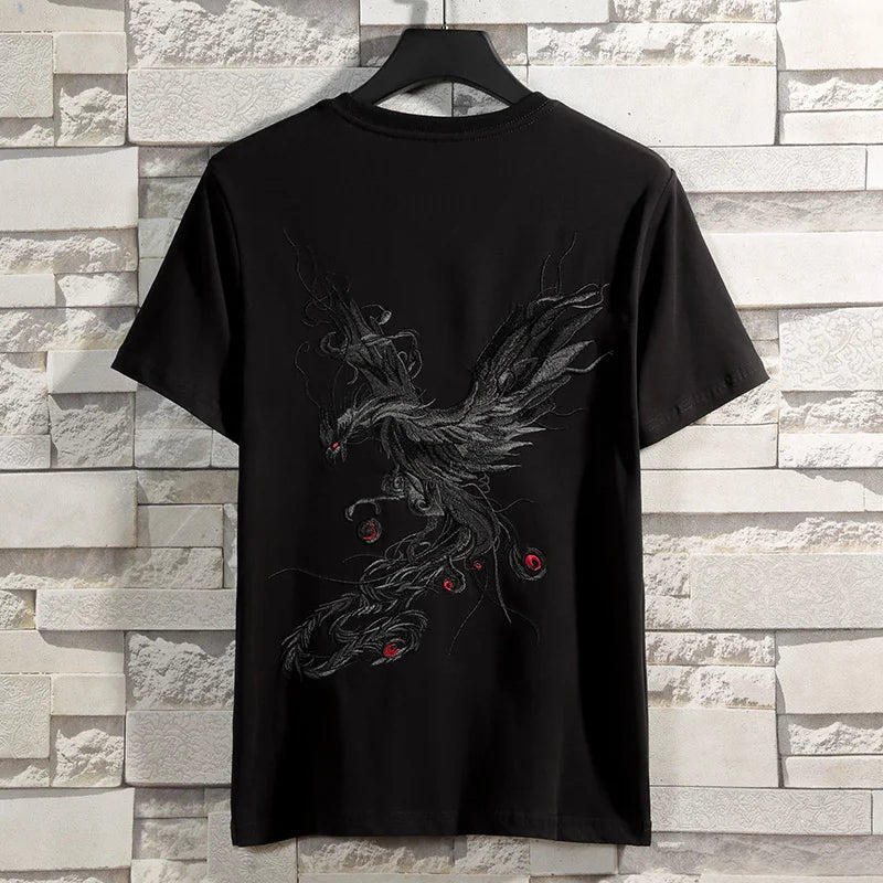 Fashion Embroidery T Shirt Man Phoenix Vintage T Shirt woman Japanese Harajuku T Shirt Cotton Summer Tops Big Size Short Sleeve