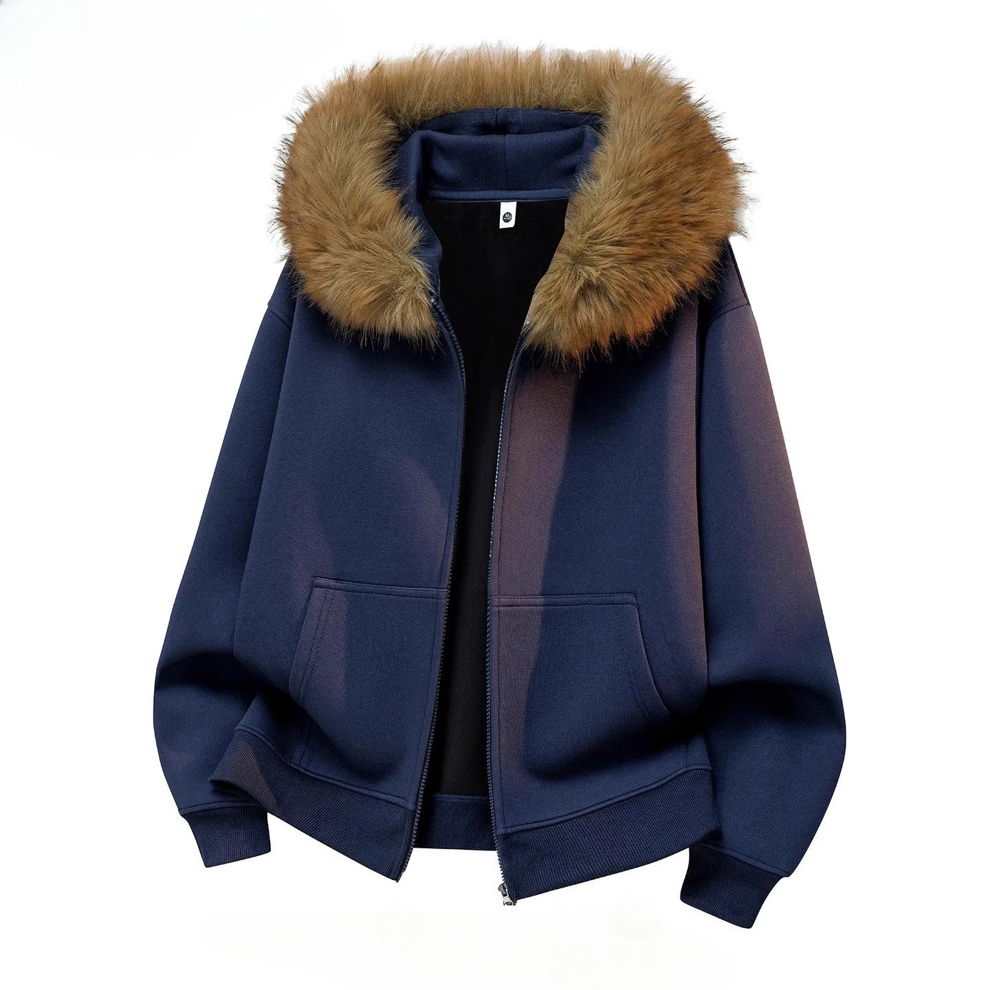 Fashion Hooded Sweatshirt Man Plus Size Fur Collar Casual Sweatshirt Women Zipper Solid Loose Oversize Designer Hoodies 5XL 6XL