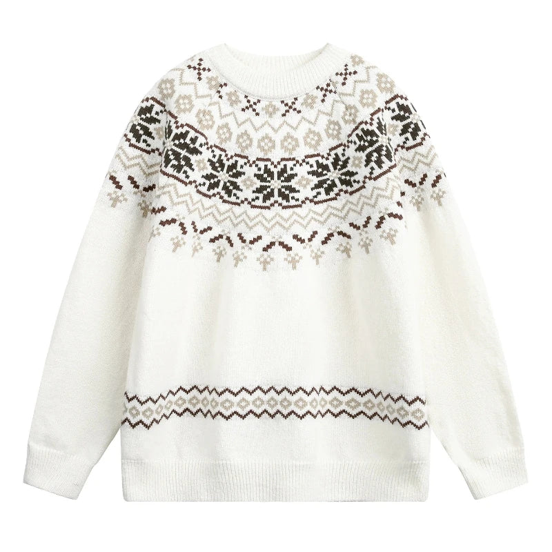 Knitted Sweater Man Vintage Jacquard Fashion Sweater Men Women Casual Knitwear Loose American Knit Sweater Couple Streetwear