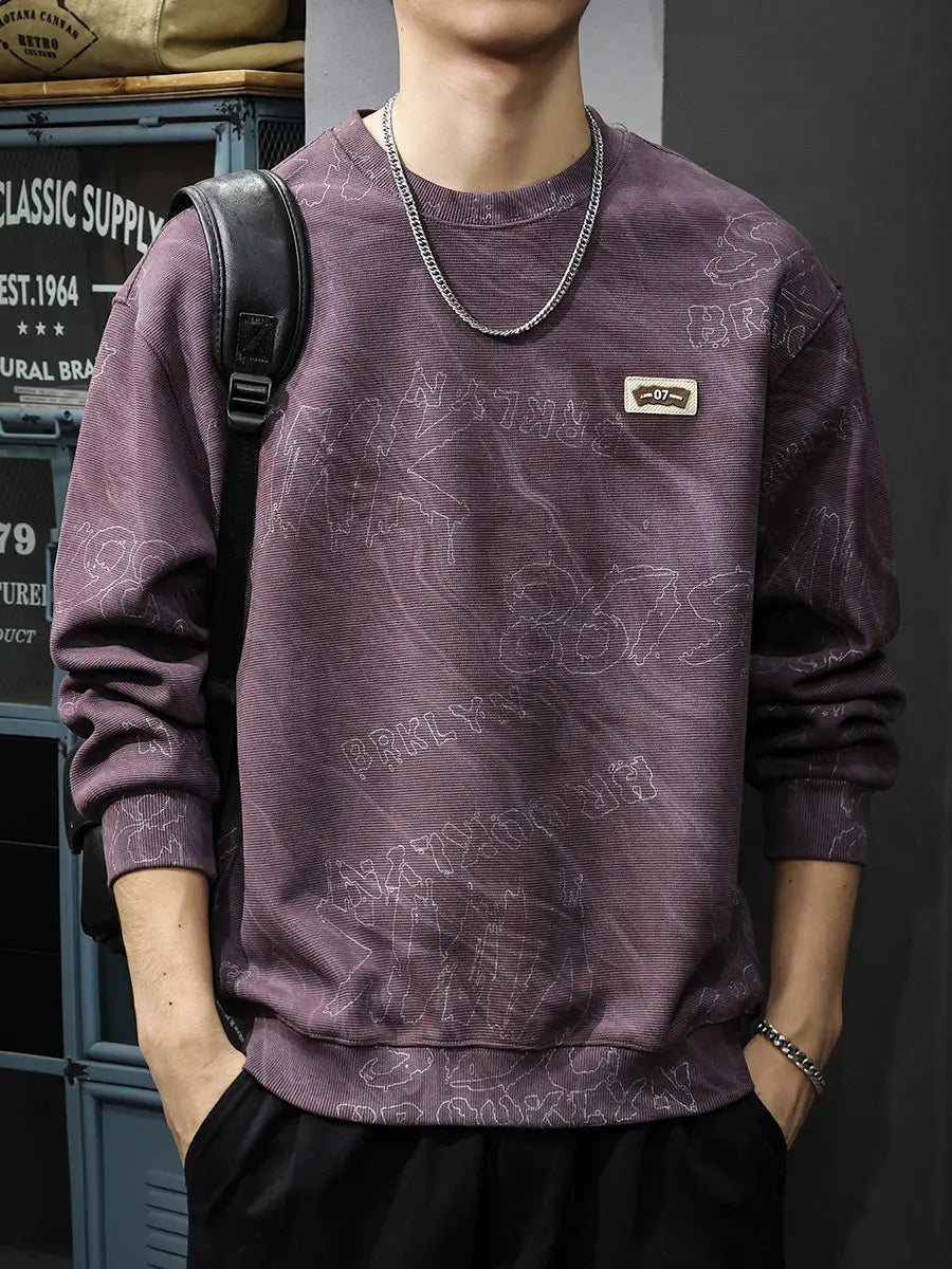 Casual Hoodies Man High Quality Crewneck Sweatshirt Vintage Jacquard Hoodies Letter Pullover Designer Autumn American Purple;