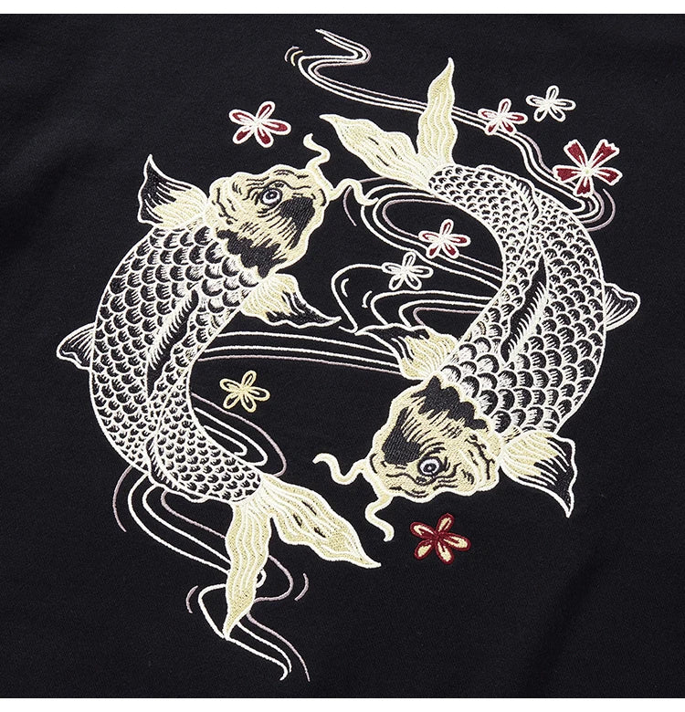 Autumn Embroidery Hoodies Men Women Chinese Carp Casual Crewneck Sweatshirt Cotton Fashion Hooded Hoodies Harajuku Unisex Male